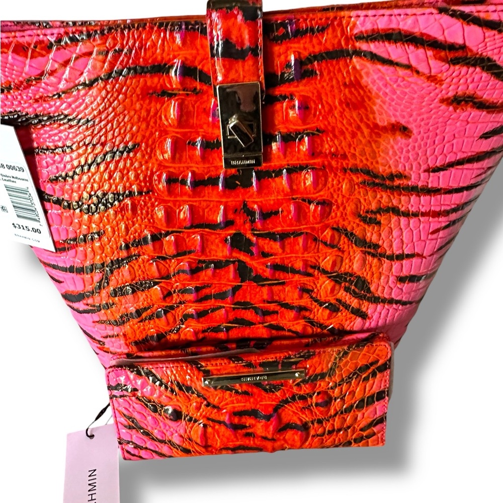 Brahmin Shira Bucket Bag w/Matching Ady Wallet Pink Feline Ombre Melbourne NWT - Picture 3 of 10